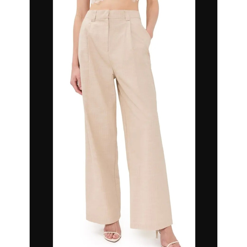 NEW Lioness La Quinta Trouser Pants Tan Pinstripe Wide Leg High Rise‎ Womens XS